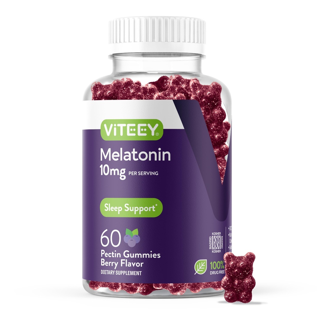 Viteey Melatonin Gummies 10mg - Sleep Gummies for Adults Extra Strength Melatonin - Vegan, GMO Free, Gluten Free - 60 Count
