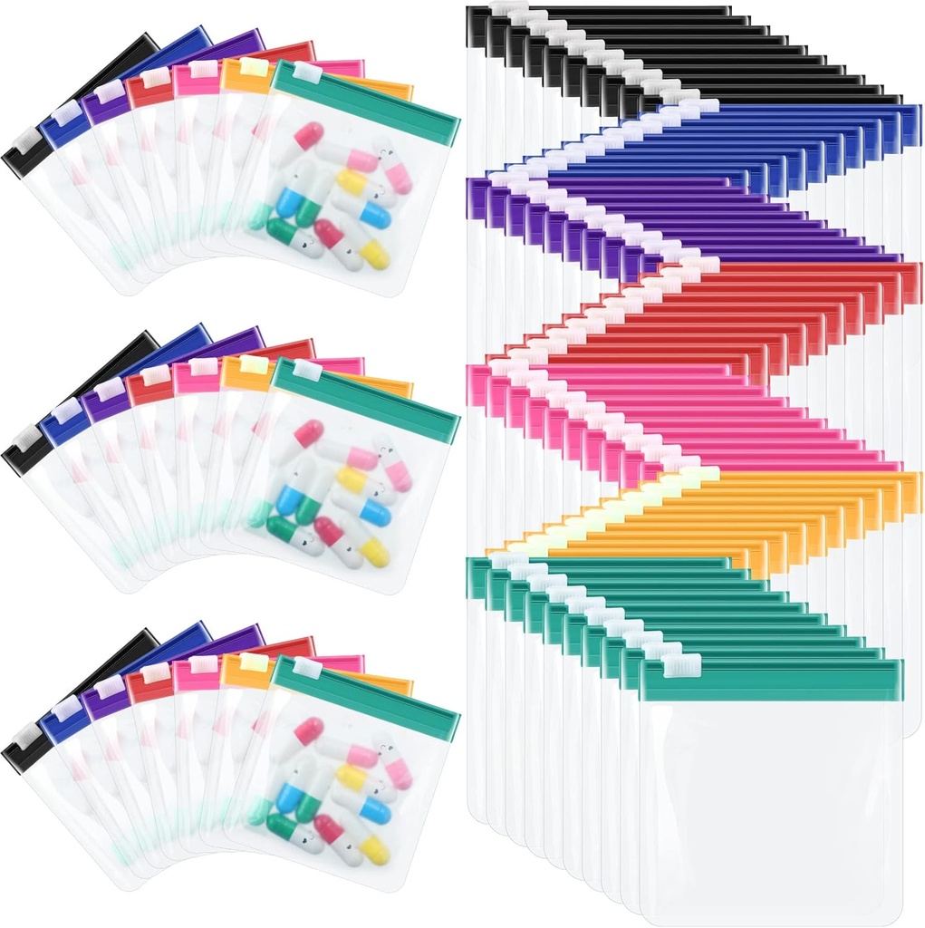 70 Pcs Weekly Pill Pouch Bags Zippered Reusable Medicine Organisr Set Self Sealing Medicine Organizer Travel Plastic Pill Bags with Slide Lock for Small Items Storage (Clásico)