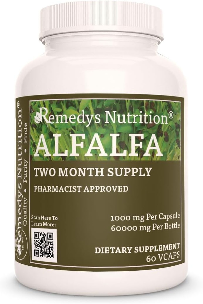Remedy...S Nutrition Alfalfa - 1000 мг, 60 Вегетариански капсули Билкови диетични добавки - два месеца доставка