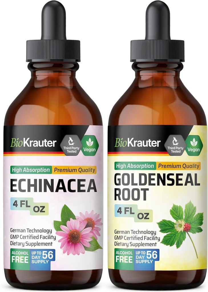 BIO KRAUTER Echinacea Tintura 4 Fl. Oz. & Goldenseal Tincture 4 Fl. Oz.