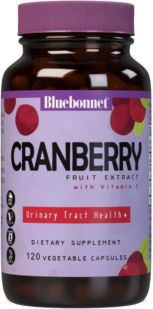 Bluebonnet Nutrition Cranberry Fruit Extract, Urinary Tract Support *, Non- GMO, Kosher- Certified, Vegan, Gluten- Free, Soy- Free, Dairy- Free, 60 Vegetabilske kapsler, 60 Servering