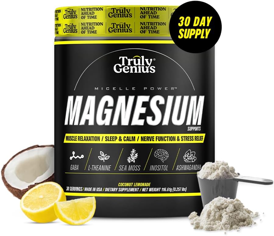 Magnesium Glycinate Powder Supplement - L-Theanine, Ashwagandha, Valerian Root - Korkea absorptio - Tukee lihasten korjaus - Perustanut James Rodriguez - 30 Tarjoilut (Coconut Lemonade)
