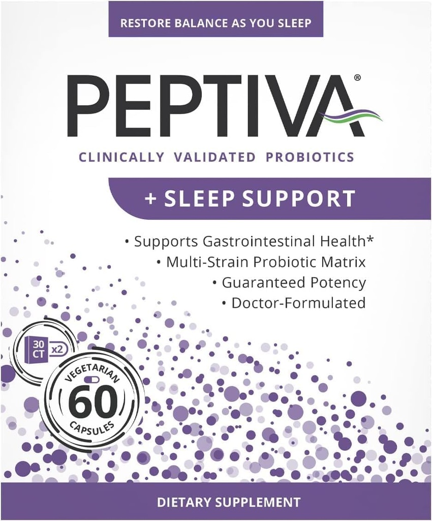 Peptiva 26 Billion KSV Probiotinis ir miego palaikymas - Kliniškai patvirtintas daugiasluoksnis probiotinis - Lactobacillus ir bifidobacterium, melatoninas - 60 Count