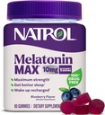 Natrol Melatonin 10mg Supplément d'aide au sommeil, 80 Compte MelatoninMax Gummies, Blueberry Flavor, 10 mg Melatonin Gummies pour l'insomnie occasionnelle, 80 jours d'approvisionnement