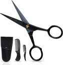 Ontaki Mustache Scissors för Män - 5-tums, svart - tysk högkolstål Bevel-Edge för Precision - Skäggtrimmande saxar - Inkluderar Grooming Kit med Mustache & Beard Combs & Carrying Pouch