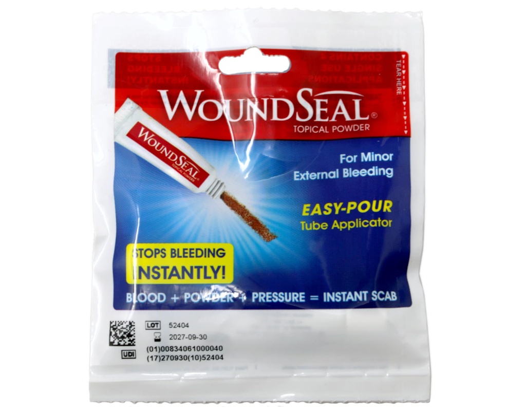 WoundSeal Topical Powder Wound Care First Aid for Cuts, Scrapes and Abrasions Single Use, 4 count (Packaging May Vary)