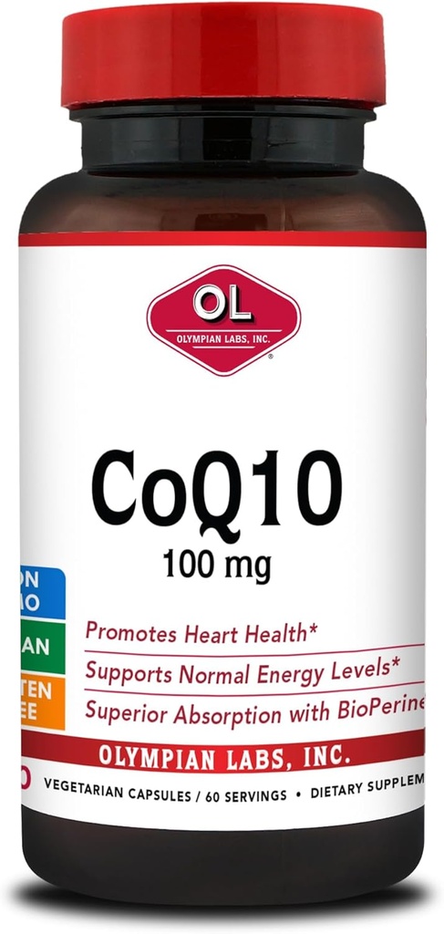 Olympian Labs CoQ10 100mg Greater Absoreksiya üçün Bioperine ilə Formulaed, Heart Health 60 Capsules