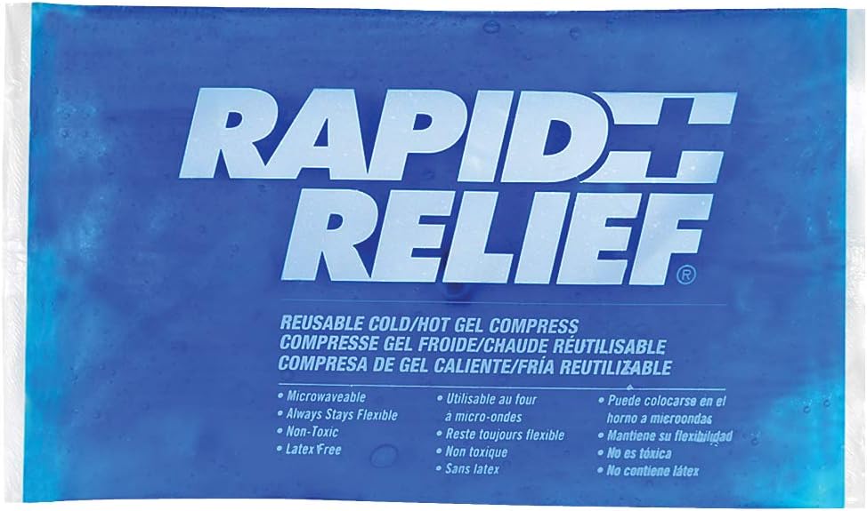 Rapid Relief Reusable Hot & Cold Gel Compress with Contour-Gel 5 1/4x9-Inch Medium Cold Compress Blue Gel Ice Pack for Injuries