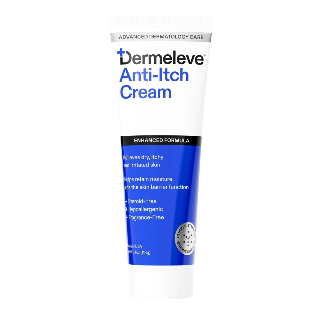 Dermeleve Dermatologist Recommended Steroid Free Anti-Itch Cream - Extra Strength, Safe, Full Body Itch Relief | 4 oz (1 Pack)