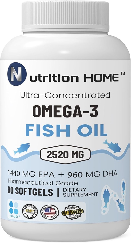 Triple Strength Omega 3 Balıq Yağı 3000 mg EPA & DHA, Omega 3 Fatty Acids 2520mg 1440mg EPA + 960mg DHA ən yaxşı Essential Fatty Acids Premium Burpless Softgel
