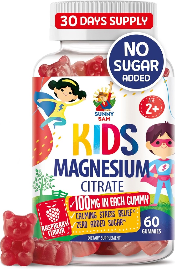 Magnesium Gummies for Kids &amp; Adults - 100mg - Calm Magnesium Chews - Magnesium Citrate Chewable Suplemento para Mood &amp; Muscle Support - 60 Gummies