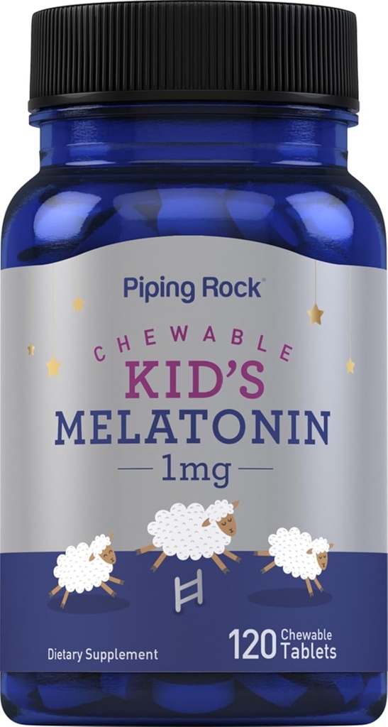 Piping Rock Kids Melatonin 1mg | 120 tuggbara tabletter | Tillskott för barn | Vegetariska, icke-GMO, Gluten Free
