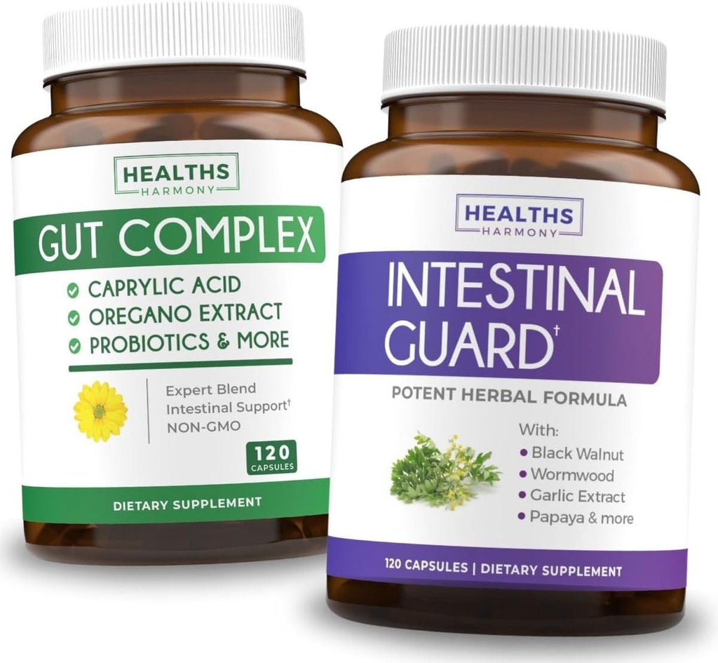 Intestinal Guard & Gut Complex (2 개월 공급) Gut Guard 콤보 - Intestinal Guard (120 캡슐) 포텐트 천연 공식 및 Gut Complex (120 캡슐) 천연 Candida 지원 - 올인원 지원