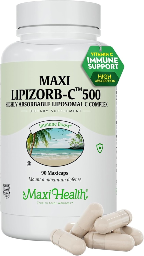 Maxi helse liposomal vitamin C 500 mg kapsler med digestiv blanding, svært absorberbar høy dose vitaminC, ikke GMO Kosher vegetarisk lege-formulert immunstøtte supplement (90 greve)