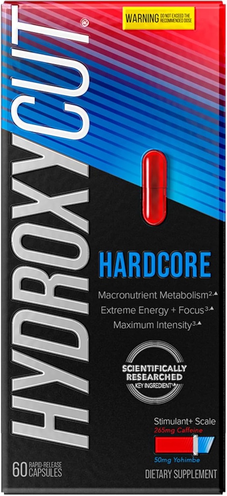 Hydroxycut Hardcore - 60 capsule Rapid-Release - Termogenico Calorie Burn, Extreme Energy + Focus, Massima intensità - per donne e uomini