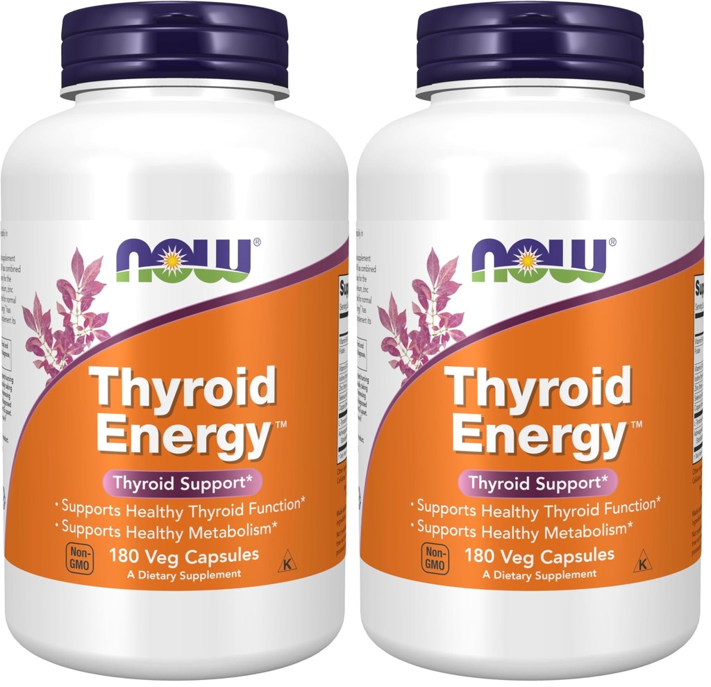 NOW Foods Supplements, Thyroid Energy™, Iodine and Tyrosine Plus Selenium, Zinc and Copper, 180 Veg Capsules (Pack of 2)