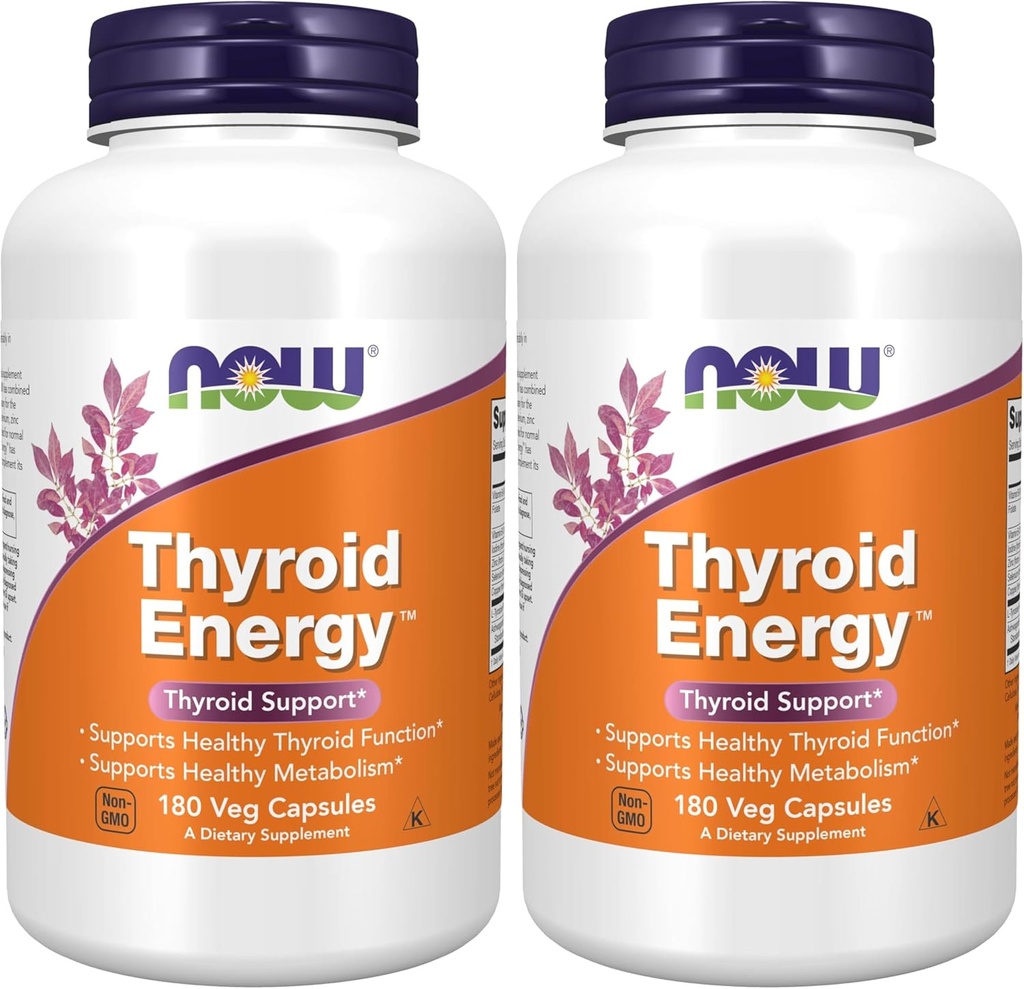 Suplemen SEKARANG, Thyroid Energy ™, Iodin dan Tyrosine Plus Selenium, Zinc dan Copper, 180 Veg Capsules (Paket 2)