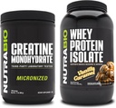 NutraBio Creatine Monohydrate, Unflavored, 500g and Whey Protein Isolate, Vanilla Caramel, Supplement Bundle - Muscle Energy, Lean Muscle Growth, Recovery, and Strength