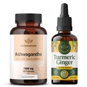 HERBAMAMA Ashwagandha and Turmeric Ginger Kit - Bundle of 1500 mg Ashwagandha Root Capsules & Turmeric Ginger Tincture 2 fl oz - Vegan, Non-GMO, Sugar & Alcohol-Free - 2 Pack