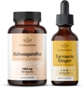 Hemama Ashwarandha และ Turmeric Gits - Bunle of 1500 Mg Ashwaranda Root Caps & Turmeric Tincture 2 fl flooz - Oz - เวก้า, Un-GMO, Sugs & Onboard - 2 แพค
