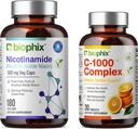 biophix B-3 Nicotinamide 500 מ"ג 180 Vcaps - חינם ויטמין C-1000 30 טבליות - Nicotinic Amide Niacin Natural Flush-Free ויטמין Formula - תומך ב- Skin Cell Health