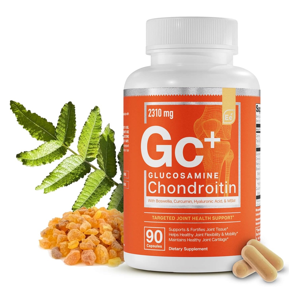 Essential Elements Glucosamine Chondroitin MSM Boswellia Serrata Hyaluronic Acid Supplement Joint Support Antioxidant Supplement for Flexibility - 90 Capsules