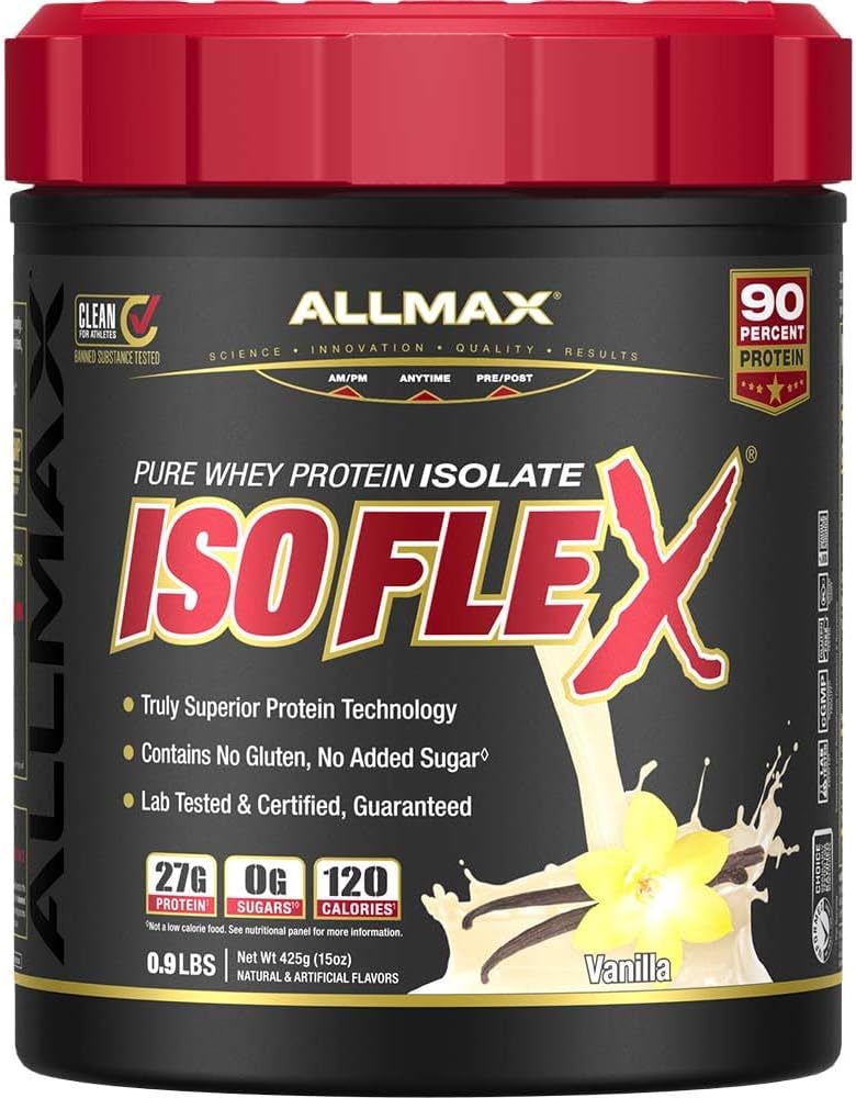 ALLMAX ISOFLEX tejsavófehérje izolátum, Vanilla - 1 LB - 27 Grams of Protein Per Scoop - Zero Fat & Sugar - 99% Laktóz mentes - Gluten Free & Soy Free - kb.. 15.