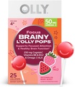OLLY Focus Buddies L’OLLY Pops, Cognizin, Vitamine B6 e B12, Omega-3 ALA, Supporta l’attenzione concentrata e la funzione sana del cervello,* Bambini 4+ Integratore alimentare, Aroma di fragola di anguria, 25 Conte