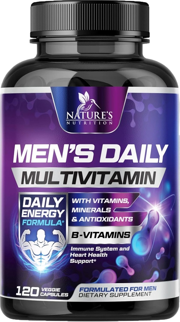 Multivitamine pour les hommes - Vitamine A, C, D, E, Zinc, Calcium, Multivitamines pour le soutien de la santé immunitaire, Vitamine B12, Gélules de supplément multivitamines quotidiennes pour hommes, Multivitamines pour hommes non OGM - 120 capsules