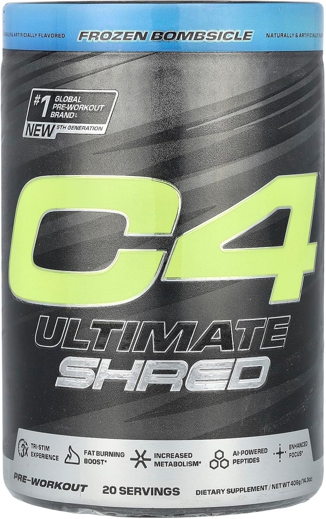 Cellucor C4 Ultimate Shred Pre Workout Mills, Metabolization Addition with Cayenne Extract + 300mg Caffeine + TeaCrine + Dinamine - Sušaldyti Bombsicle, 20 Servings