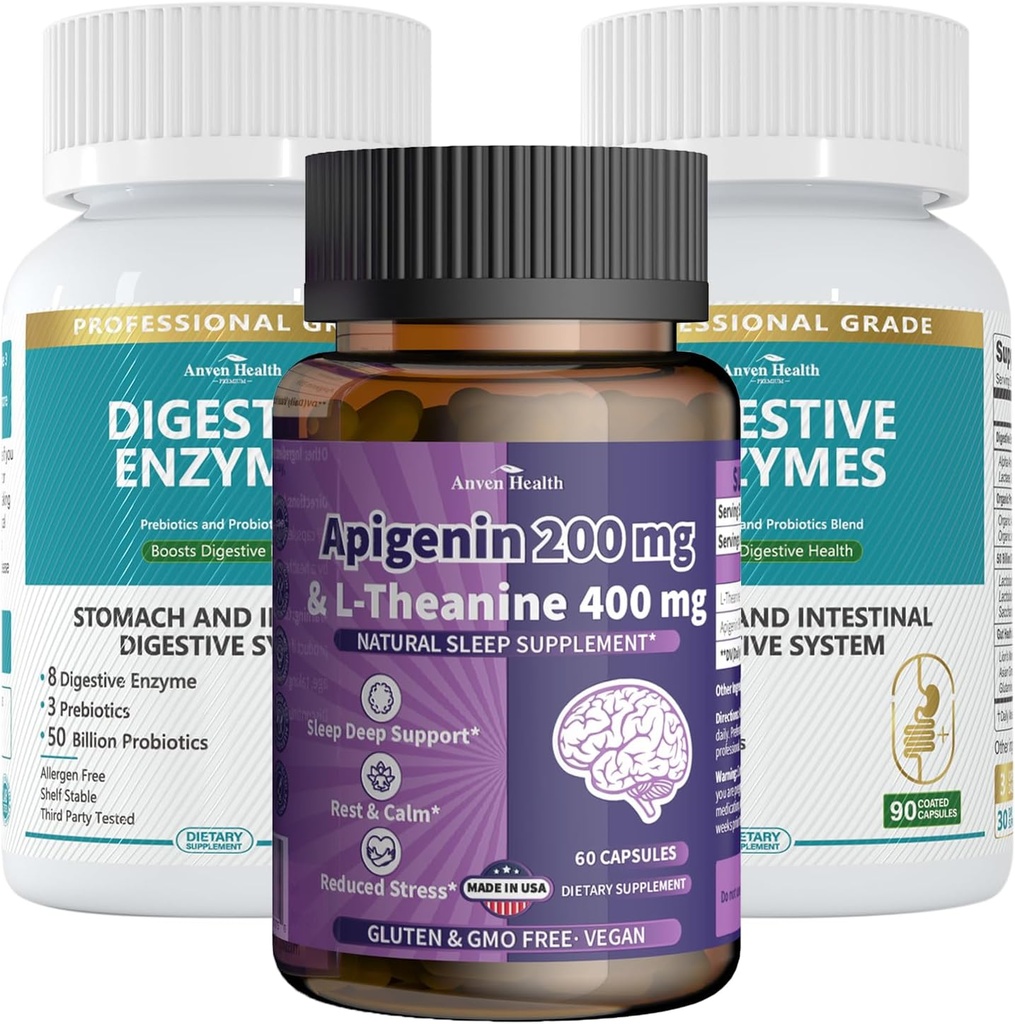 Apigenin с L-theanine + Digestive Enzymes Wellness Bundle .