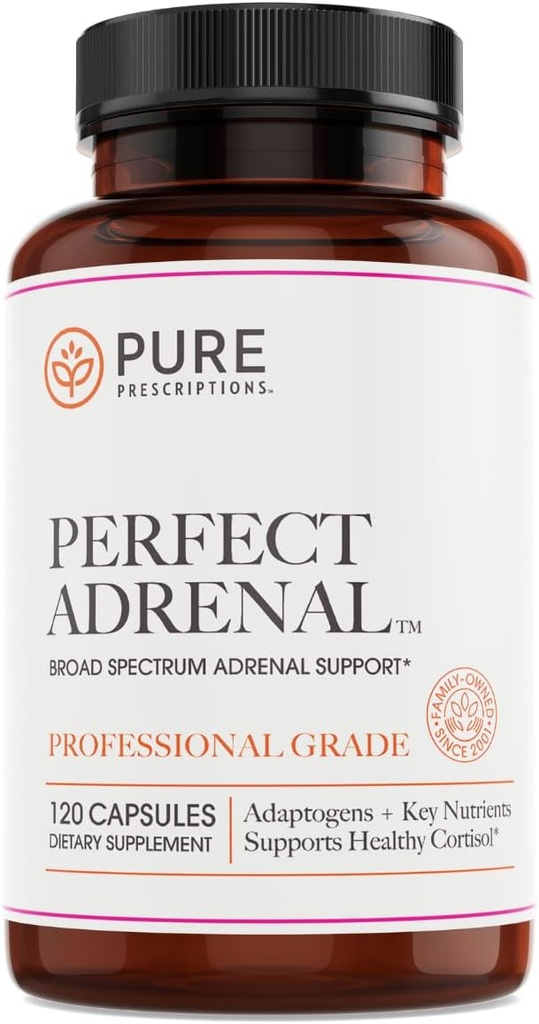 Pure Prescriptions Perfect Adrenal Support Supplement with Vitamin, B6 for Increased Stamina, Promoted Fatigue Relief, Adrenal Function & Immune System Support - USA Made - 120 Count
