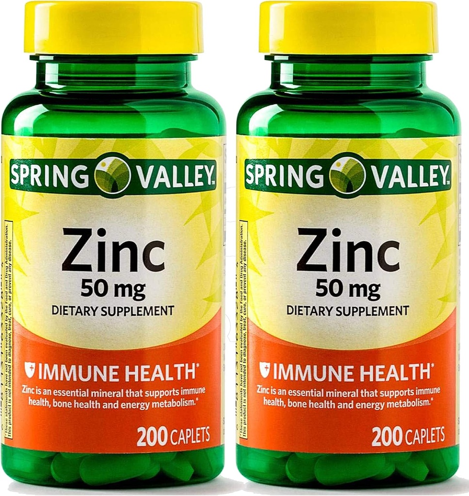 Spring Valley - Zinc 50 mg, 200 Ct 2 Suplemento de zinc Spring Valley é axeitado para a inxestión diaria.