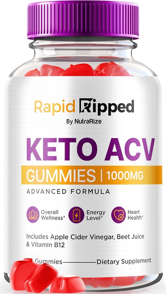 NutraRize Rapid Ripped Keto ACV Gummies, Keto + ACV 1000 MG, Toate Pastile naturale de mere Cidru de Oțet de Oțet, Puterea maximă Keto Vitamine Plus ACV, Recenzii (60 Gummes)