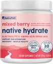 NativePath Native Hydrate, Zucchero Zero, Polvere di elettroliti con BCAA, Idratazione di bacche miste, Keto & Paleo Friendly, 30 Serve
