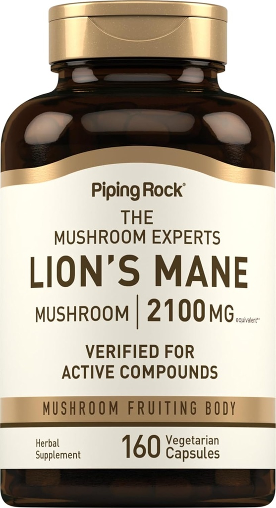 Piping Rock Lions Mane -sieni- lisäravinteet ... 2100mg 160 kapselia...