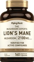 Piping Rock Lions Mane Mushroom Supplement Capsules | 160 Pills | Extract for Women and Men | Vegetarian, Non GMO & Gluten Free
