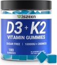 Sugar-Free Vitamin D3 K2 Gummies, Vitamin D3 10000iu & Vitamin K2 (MK7) 200mcg med Calcium, Magnesium, Vitamin B12 för Bone Muscle Teeth Immune, Vegan