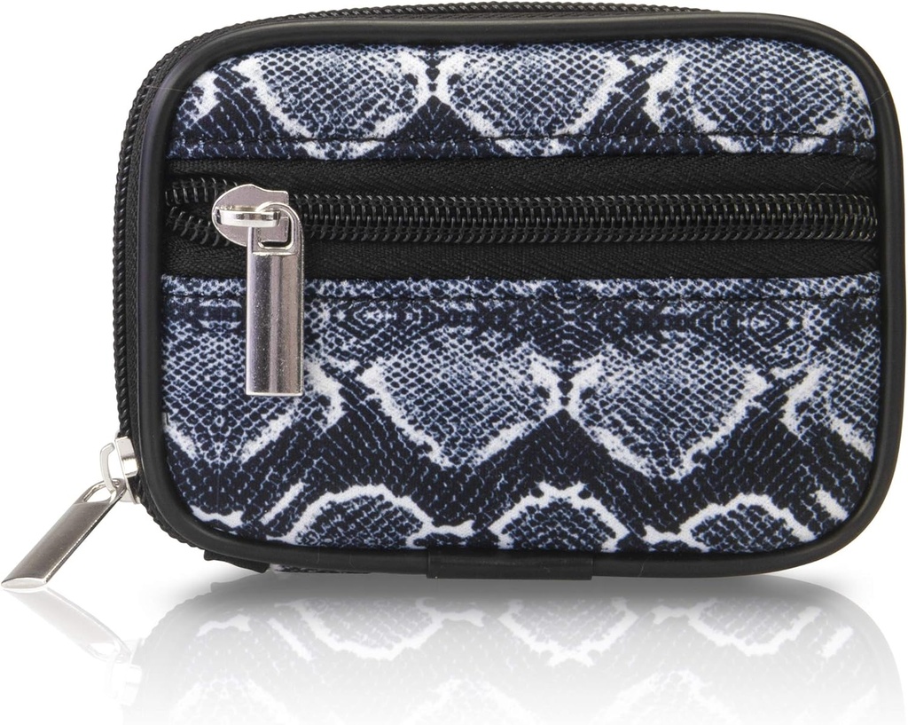 Trousse facile Case Pill - Boîte d'organisateur de médicaments avec vitamine et supplément amovible de sept jours – Distributeur compact prêt à voyager dans le porte-pochette avec poche zippée (Peau de serpent)
