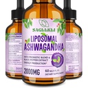 Liposomal Ashwagandha Liquid Drops 2000mg, Ashwagandha Root Extract Supplement (7% Withanolides) with Black Pepper Extract & Probiotics for Focus, Cognition & Energy - 2 FL.OZ (1 Bottle)