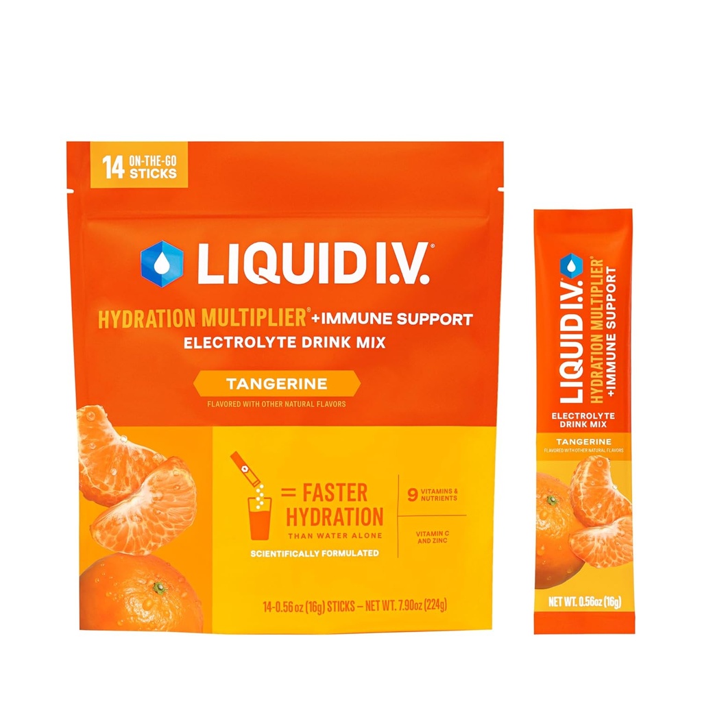 Liquid I.V.® Hydration Multiplier + soporte inmune - Tangerine | Electrolyte Powder Drink Mix | 1 Pack (14 porcións)