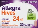 Allegra Hives Antihistamina 24-Hour Tablets, Non-Drowsy Redución e Hive Itch Relief, 180 mg Fexofenadina HCI, 30-Count