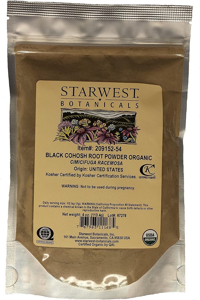 Starwest Botanicals Poudre de racine Cohosh noire biologique (4 once)