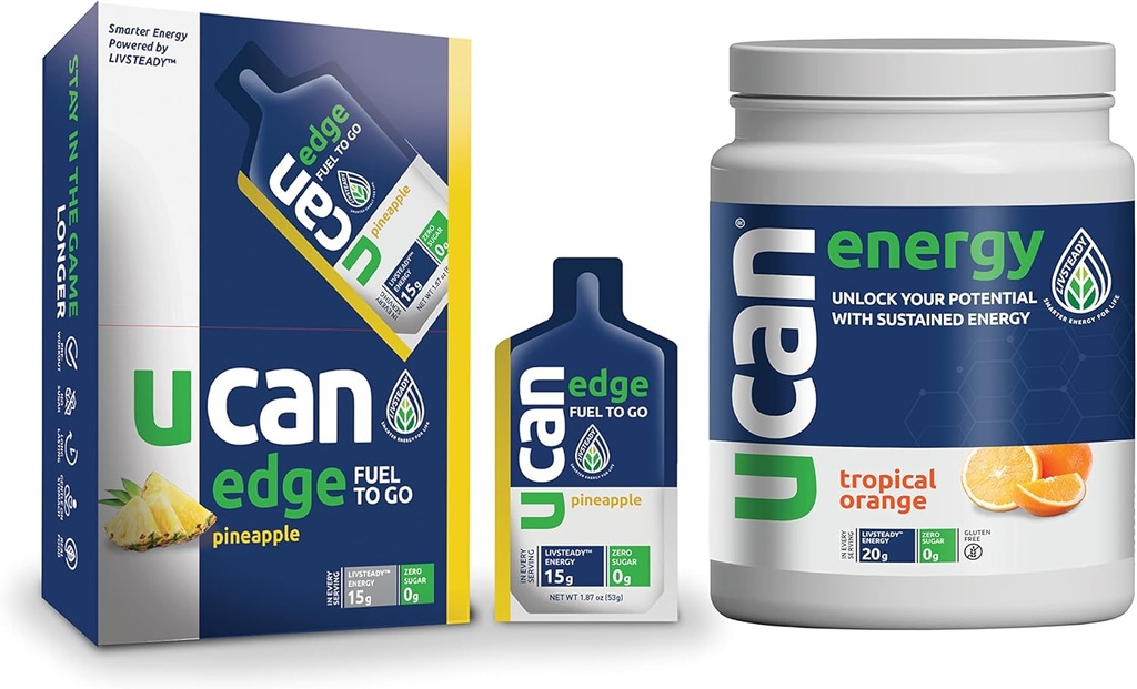 UCAN Ananász Edge Energy Gel & Orange Energy Powder - Great for Running, Training, Fitness, Cycling, Crossfit & More Default 124; Sugar- Free, Vegan, & Keto Friendly Energy Supplement