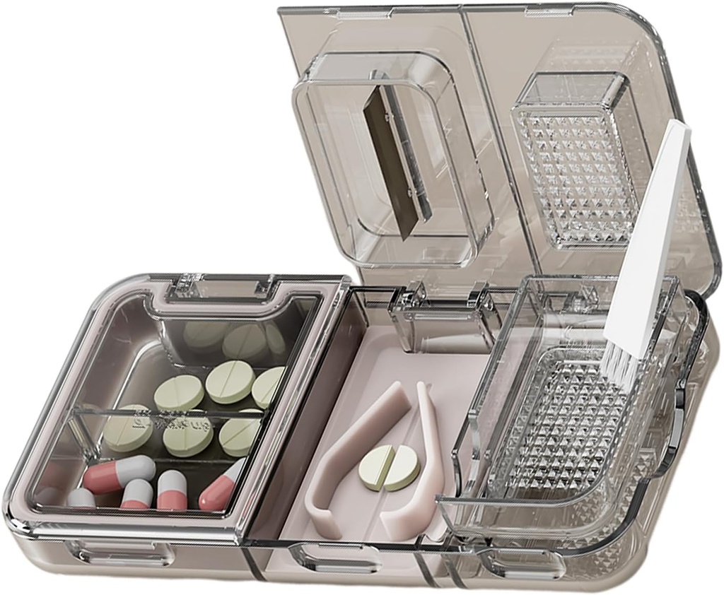 CFMMUR 3-in-1 Pill Cutterr cho Little or small Large Pills, Baster Grinder với các bản đồ powder, Pill Carrier cho kho lưu trữ, Mills for Elderly, Kid&Pets, Black,