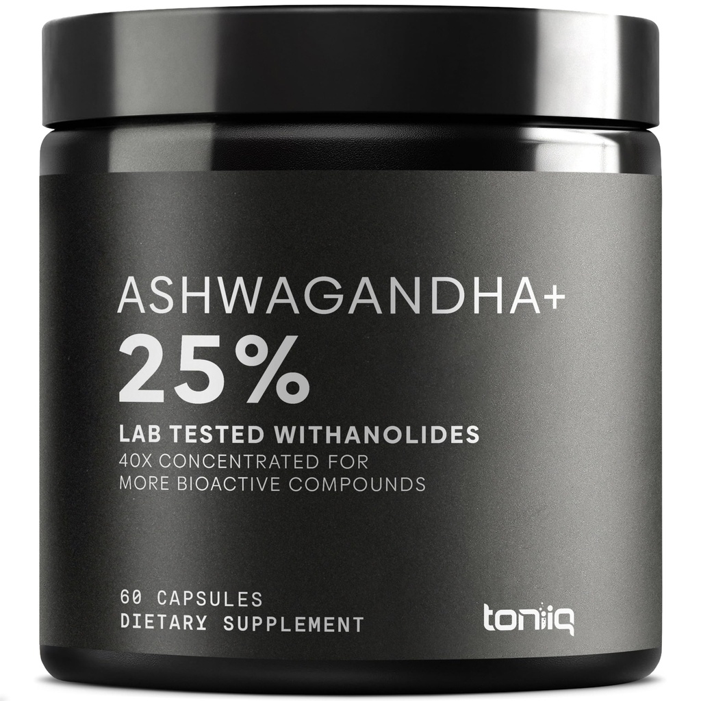 Toniiq Ashwagandha - Ultra High Potency 40:1 Extract with 25% Withanolides - Wild Harvested in India - Highly Concentrated & Third-Party Lab Tested - 60 Capsules