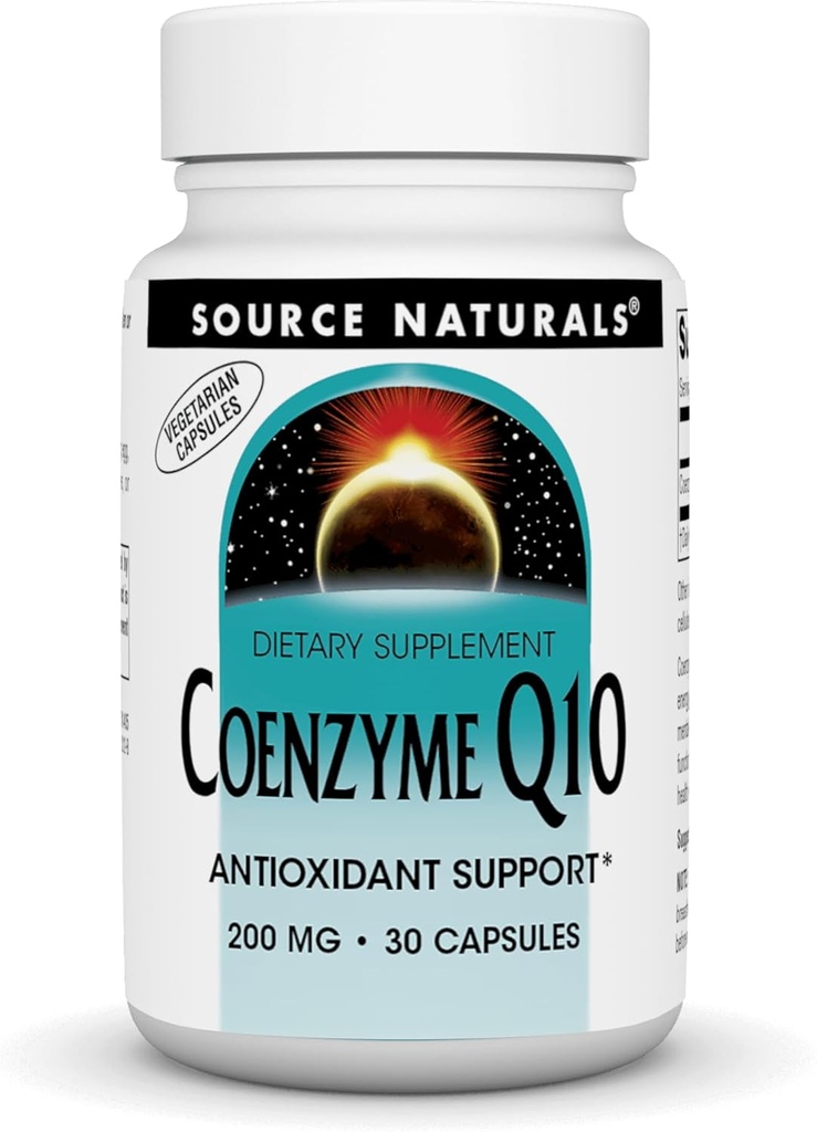 Fonts Naturals Coenzyme Q10, suport contra l'Antoxint * per a la producció d'Energia, suport de la funció del cor, Protecció contradictiva i Gums, 200 mg - 30 Vegetarian Capules
