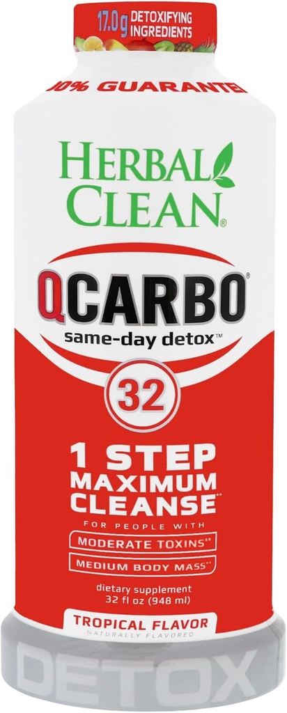 Herbal Clean QCarbo32 Bebida Detox Premium do mesmo día, máis forte 17.03g Blend (Flavor trófico, 32 Fl Oz)
