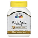 21st Century 800 mcg Folic Acid Tablets, Assorted, 180 Count