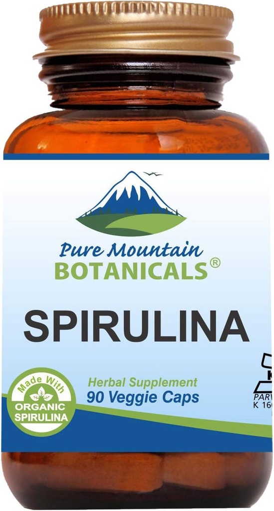 纯山植物学 Spiruina Capsules - 90 Kosher Vegan Caps - 现在有450mg 有机螺旋藻 - 自然超食品补充品